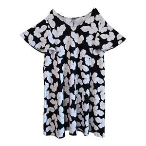 CATHERINES Women's Plus 4X 30 32 Midi Dress Textured Floral Black White Bust 50"